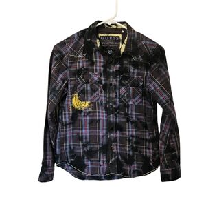 Guess Plaid tie dye button Down shirt Size 12-14 Boy's